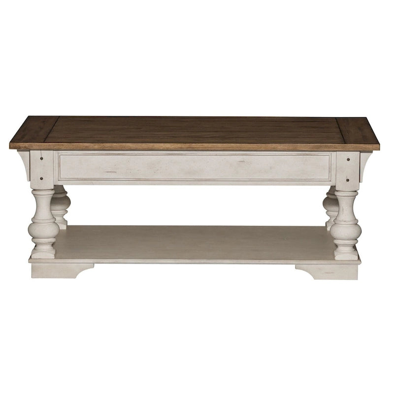 Antique White Wire Brushed Tobacco Accents Cocktail Table