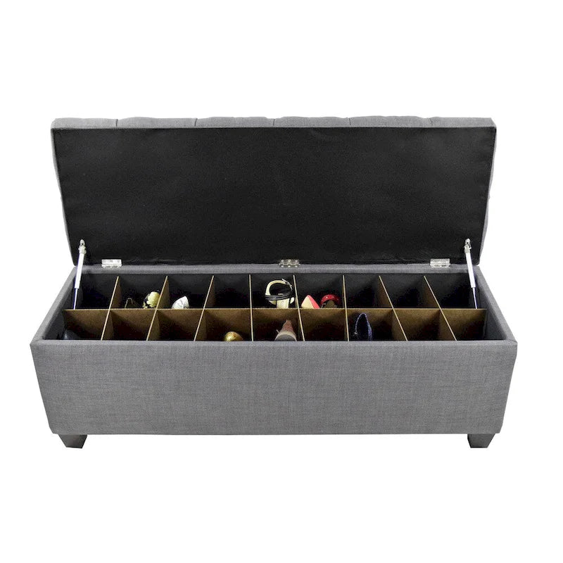 Grey-Red Tint Diamond Tufted Shoe Storage Bench
