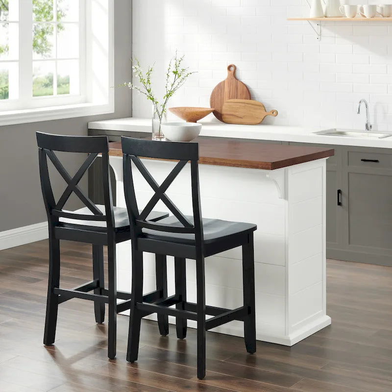 Wood Top Kitchen Island W/X-Back Stools