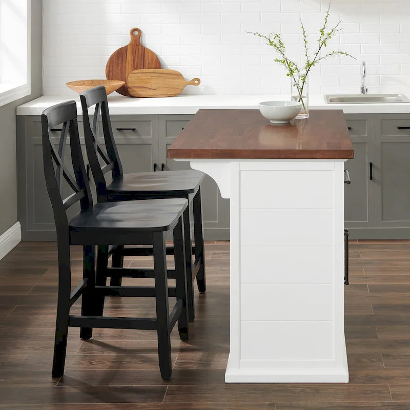 Wood Top Kitchen Island W/X-Back Stools