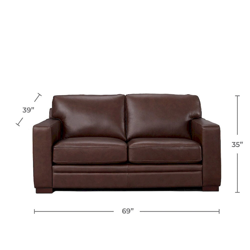 Top Grain Leather Loveseat With Feather, Memory Foam and Springs