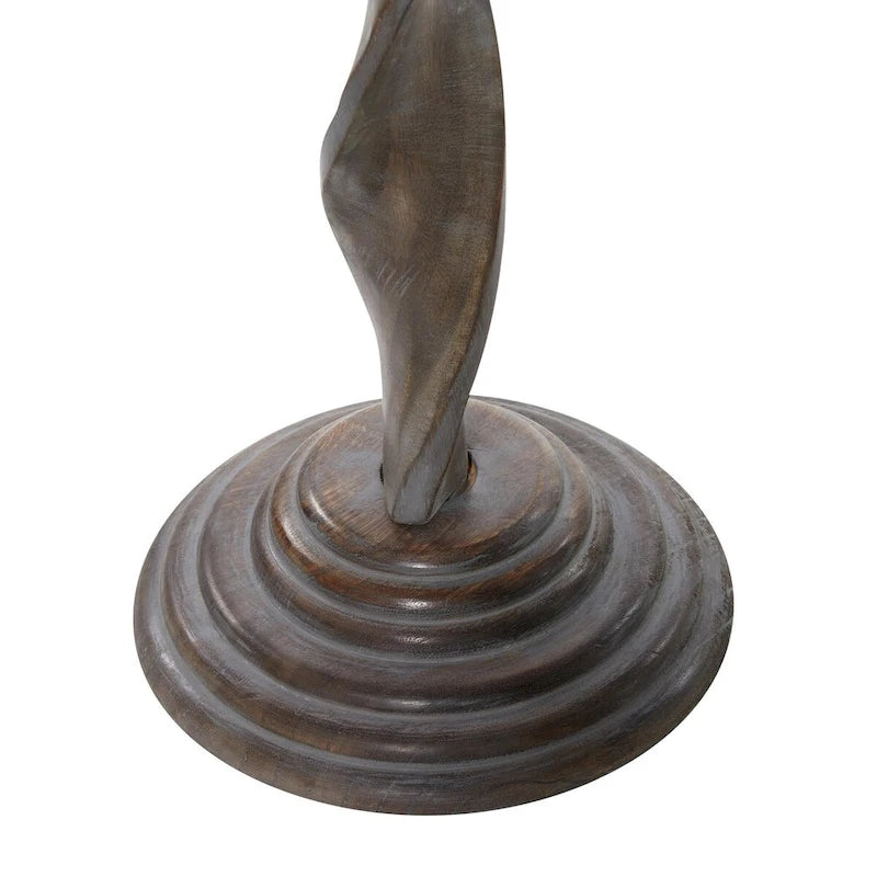 Mango Wood Floral Intricately Carved Side End Accent Table with Spiral Leg and Gray Distressing - Brown